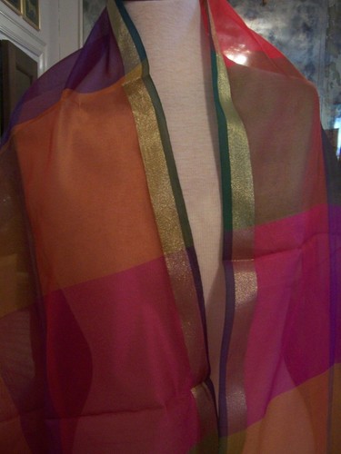 NEW INDIAN 65 COLORS ORGANZA SHEER WRAP SCARF STOLE GOLD METALLIC BANDS 98 x32 - Picture 2 of 10