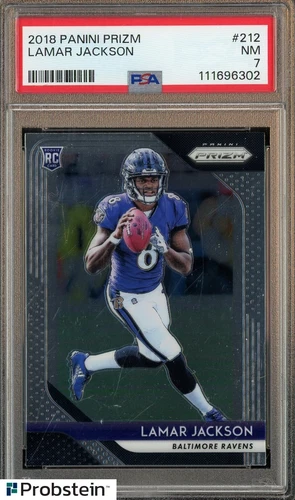 2018 PANINI PRIZM 212 LAMAR JACKSON RC ROOKIE PSA 7 NM