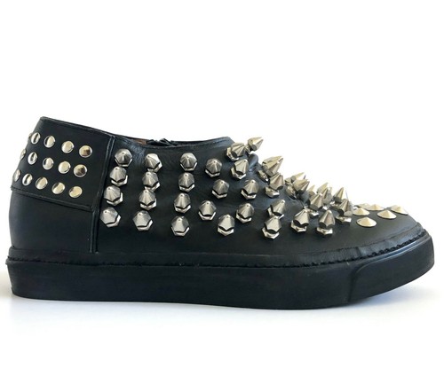 JEFFREY CAMPBELL Piranha Spiked Studded Leather Black Sneakers Side Zip Sz 6.5 - Picture 5 of 12