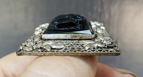Vintage Czech Cameo Brooch Pin 1920s Metal Filigree - Picture 4 of 10