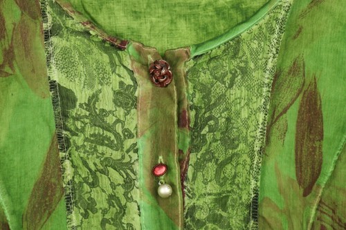 BOTTEGA langes Kleid grün geblümt A-Linie 3/4 Arm Größe S - Bild 6 von 17