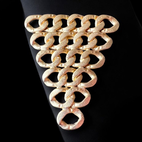 Goldfarbene Statement Brosche Vintage Zoom Zoom Pyramide Struktur Kettenglied Pin 80er - Bild 5 von 8