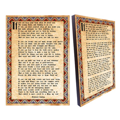 IF Poem by Rudyard Kipling, old paper effect canvas on wood wall art - Foto 1 di 8
