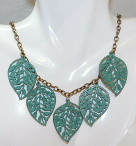 NWT Harvest Autumn theme Leaf Leaves Green Color Enamel Choker  Necklace  B2 - Photo 1/4