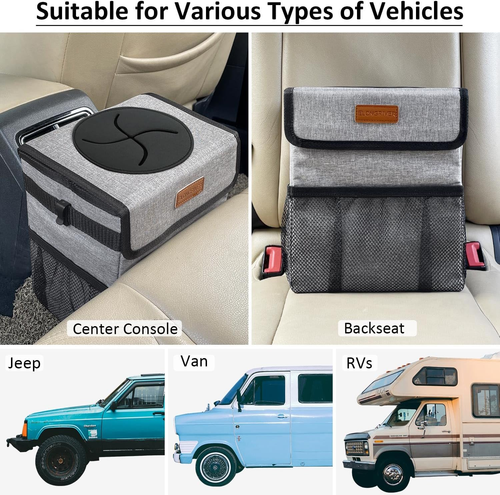 Leak-Proof Car Trash Can - Hanging for Back Seat, Fits SUV/Truck/Van (Grey) - Picture 5 of 7