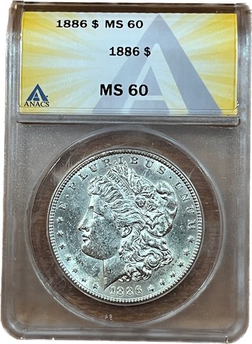 1886 $1 Morgan Silver Dollar ANACS MS60 Key PROBLEM FREE White BU Mint Luster - Picture 2 of 4