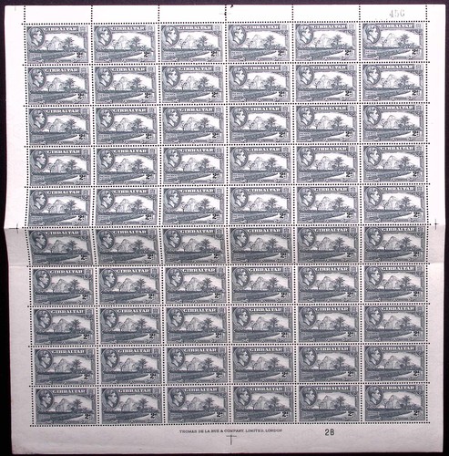 GIBRALTAR: 1938 Full 10 x 6 Sheet 2d Grey George VI Rock of Gibraltar - Unused