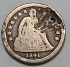 1841 Seated Liberty Silver Dime - Circulated - damaged - Mintage: 1,622,500