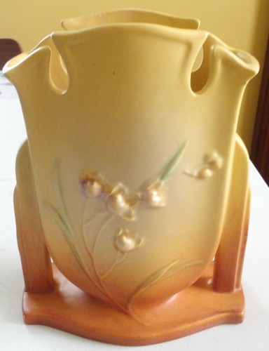 Vintage Roseville 858-8 Ixia Keramik Vase Art Deco gelb orange/braun 30er Jahre - Bild 2 von 12