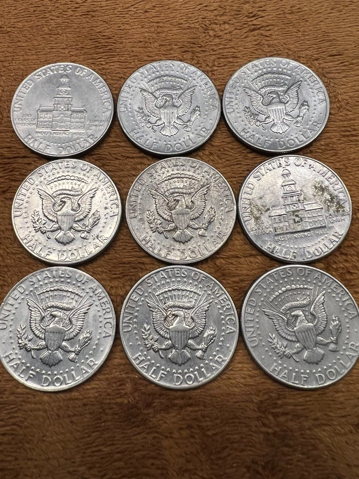Lot 9 Kennedy Silver Half Dollars 1-1971-D, 1-71P, 3-1972, 2-1974, 2-1776-1976 - Image 2 of 2