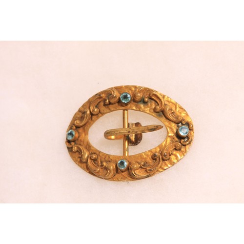 Antique 1900s Edwardian Gold Tone Metal and Blue Stone Art Nouveau Belt Buckle - Picture 5 of 10
