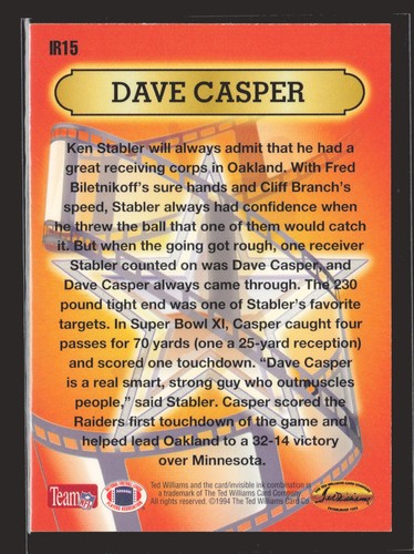 1994 Ted Williams Roger Staubach's NFL #IR15 Dave Casper Instant Replays - Picture 2 of 2