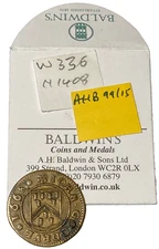 Rare 1668 Essex LITTLE WALTHAM hammered HALFPENNY token IOHN GOODEVE grocer W336