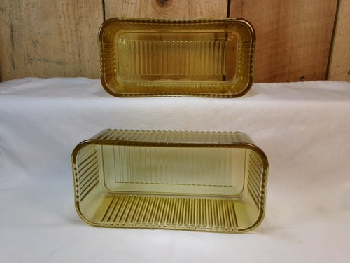 Menge 4 Vintage 50er Jahre Federal Braunglas gerippt Kühlschrank Geschirr ~ ohne Deckel - Bild 5 von 5
