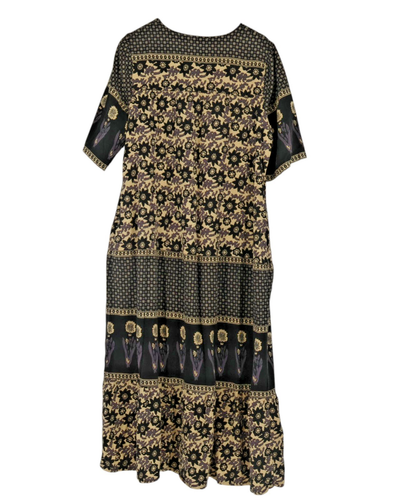 Vestido La Cera Negro Floral Midi Boho Cottage Core Caftán Bolsillos Talla Grande 1X - Imagen 2 de 9