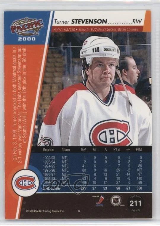 1999-00 Pacific Red Turner Stevenson #211 - Image 2 of 2