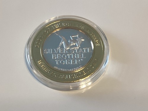 Gettone bordello Mustang Ranch, stato argento, scioperi, dieci dollari, argento - Foto 2 di 4