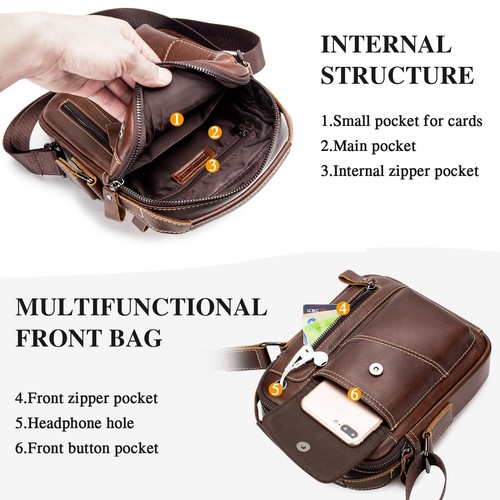 Men Messenger Shoulder Bag Genuine Leather Crossbody Travel Business Briefcase - Picture 10 of 17
