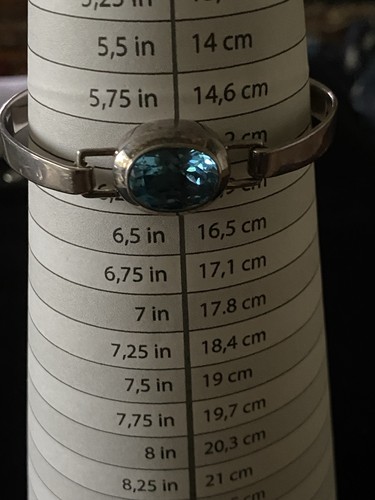 Estate Sterling Silver 925 Vintage Blue Topaz Bangle Bracelet 6” 18.4g - Picture 7 of 10