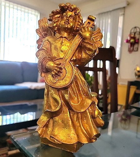 Italienische Fontanini Stil Engel Figur Spiel Laute Entsorgen Harz Antik Gold - Bild 1 von 6