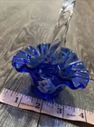 Fenton Mini Basket Cobalt With Crystal Handle Hand Painted With Magnolias