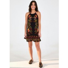 Farm Rio Anthropologie Tropically Short Mini Dress Printed Ruffle Black NEW S