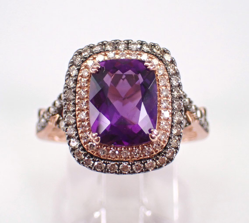 3Ct Cushion Cut Lab-Created Amethyst Halo Engagement Ring 14K Rose Gold Plated - Picture 1 of 11