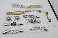 LOT METAL SWEATER SCARF DRESS CLIP FLOWER link chain faux pearl Silver Gold tone