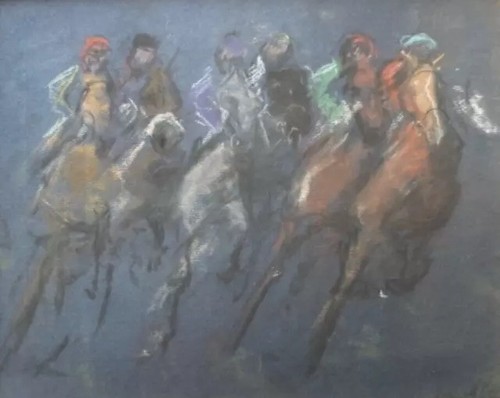 Original Mid Century Modernist Equine Horse Racing Painting, Signed - Picture 6 of 8