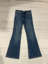 Abercrombie Girls High Rise Flared Jeans Blue 9/10 Regular Adjustable Waist