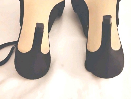 Nordstorm Rack Shoes Sz 8 Black Bow Suede Leather Slingbacks Pumps Heels - Picture 8 of 11