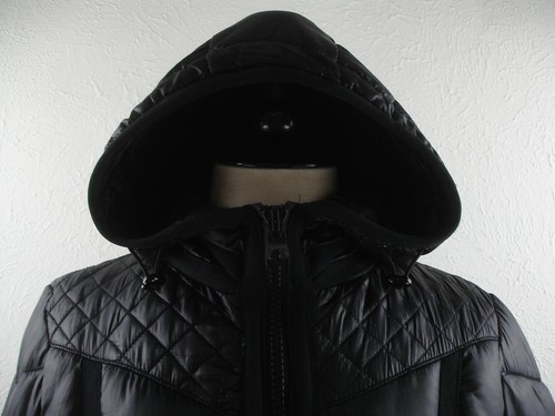 Women's M Guess Black Puffer Quilted Insulated Parka Jacke Coat Full-Zip Hooded - Picture 3 of 24