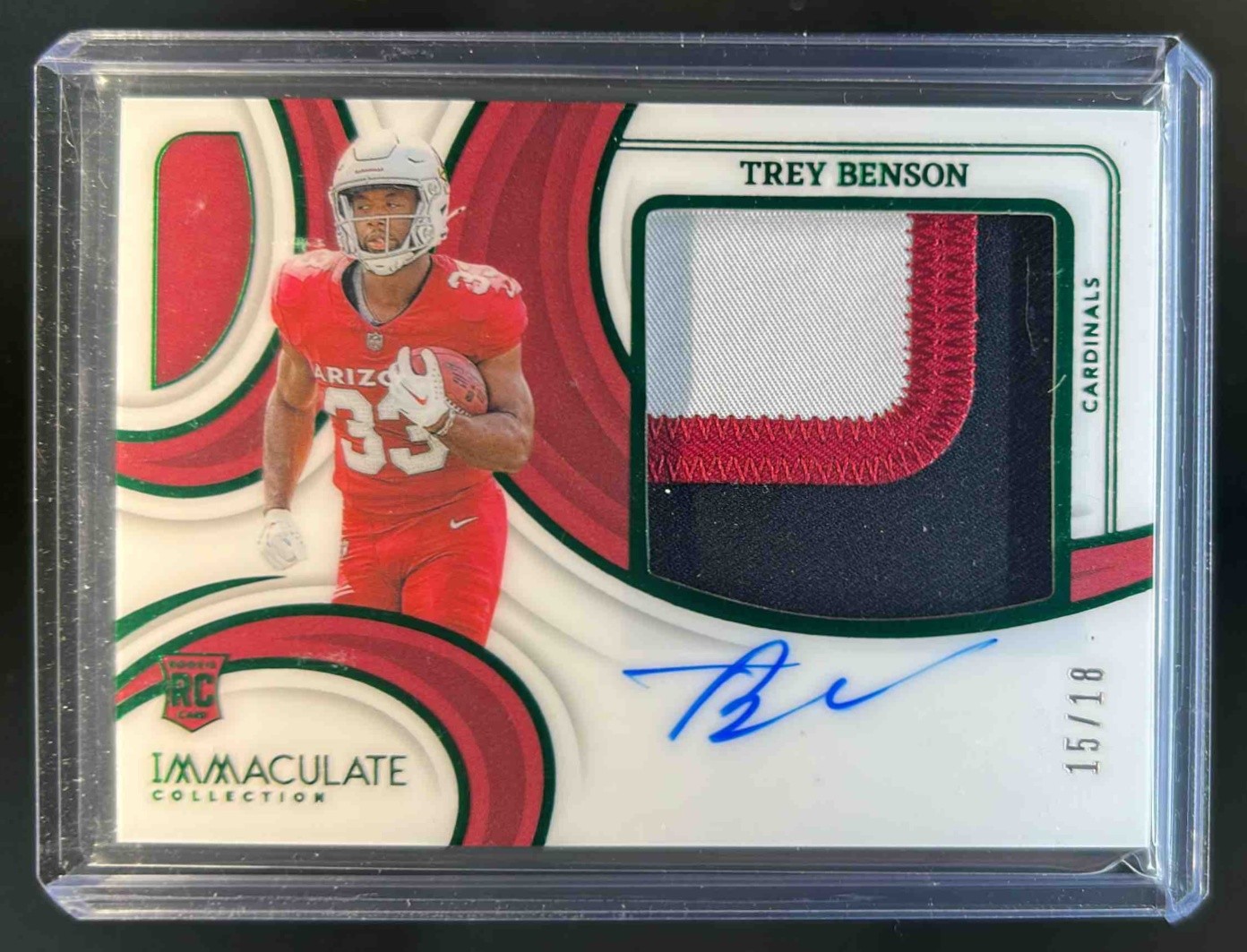 2024 Panini Immaculate Trey Benson Premium Patch Rookie Auto RC Emerald #15/18