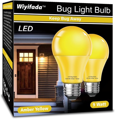LED Bug Light Bulbs Outdoor 2 Pack, 9W Amber Yellow, 100W 2