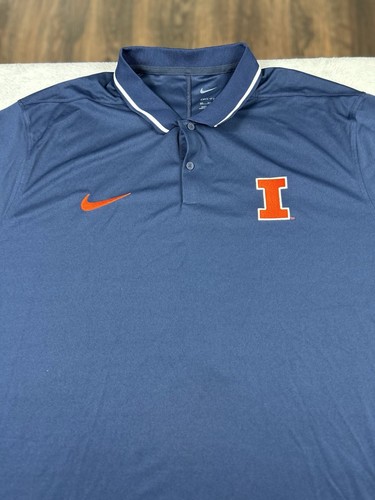 Nike NCAA Illinois Fighting Illini Golf Polo Shirt Mens 3XL NavyStitched Logo - Picture 7 of 16