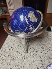 Vintage Globe Precious Inlaid Stone &Mother Of Pearl Blue W/Silver Collred Frame