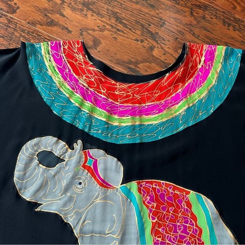 Handbemalter Seidenkaftan oder Tunika Kleid Elefant Baby/Mutter Rüssel Einheitsgröße - Bild 11 von 11