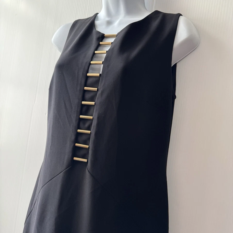 Vestido vaquero duro JOSEPH RIBKOFF para mujer talla 10 negro elástico dorado Foto 4 de 4