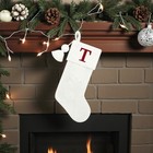St. Nicholas Square Ivory Cable Knit Christmas Stocking Red "T" *NEW*