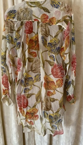 GOTTEX M Blouse Tunic Length Swim Coverup 100% Silk Floral Cool Sleeves - Picture 4 of 10