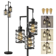 70" Industrial Floor Lamp, Stepless Dimmable Standing Lamp with 3 Bulbs, Farm...