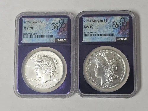 2024 Morgan & Peace Dollar Set – NGC MS70 – Custom Purple Core Set 🔥