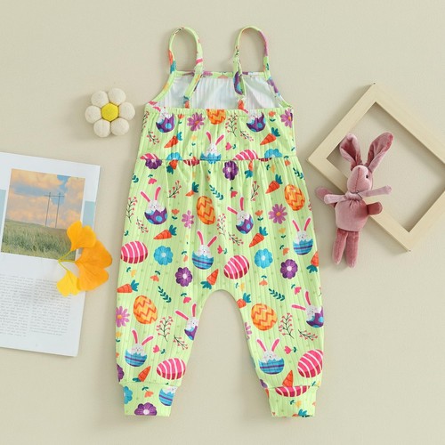 Toddler Baby Girl Easter Outfit Bunny Print Romper Bodysuit Sleeveless Jumpsu... - Picture 5 of 7