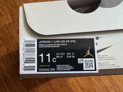 Travis Scott x Air Jordan 1 OG SP Low Medium Olive - Size 11C PS D05442–200 - Picture 4 of 6