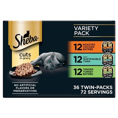 Sheba Perfect Portions Wet Cat 36 Count (Pack of 1), Chicken, Tuna & Turkey
