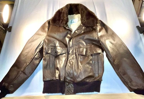 Gino Leathers: Vintage Men’s Brown Leather Bomber Jacket Made in USA Size 38 Reg - product listing photo
