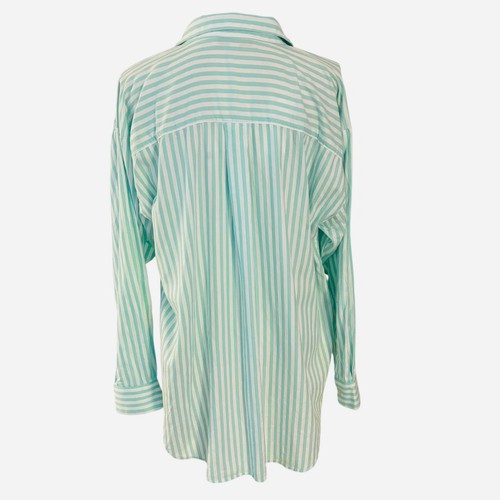 Loft Gr. L 100% Baumwolle Knopfleiste vorne Top Shirt grün weiß gestreift Oversize - Bild 2 von 4