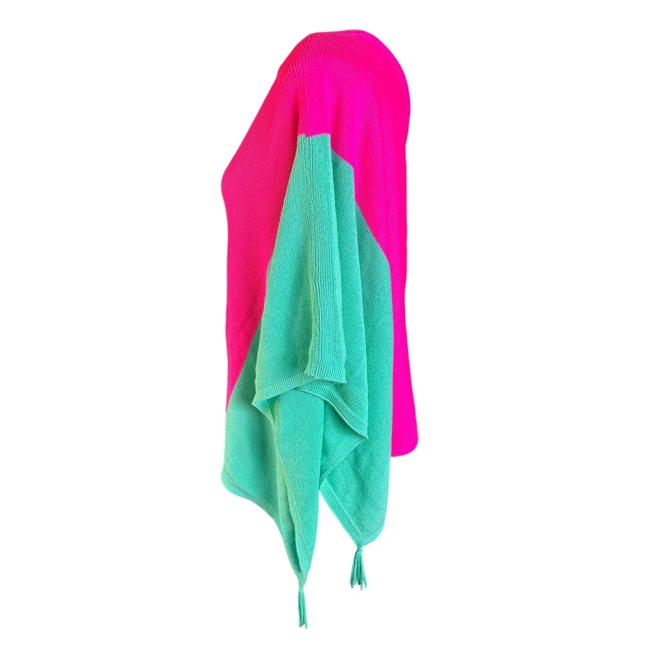 Poncho Lilly Pulitzer Talla Única Capa Rosa Teal Color Bloque Borlas Talla Única Foto 3 de 4