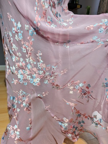 90s Y2K Monsoon Long Bias Cut Pink & Blue Cherry Blossom Dress UK 8 (US 4) - Picture 12 of 19