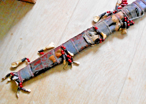 ANTIQUE VINTAGE c1900 DAYAK WARRIOR SWORD BORNEO KALIMENTEN WOODEN SCABBARD - Bild 7 von 8